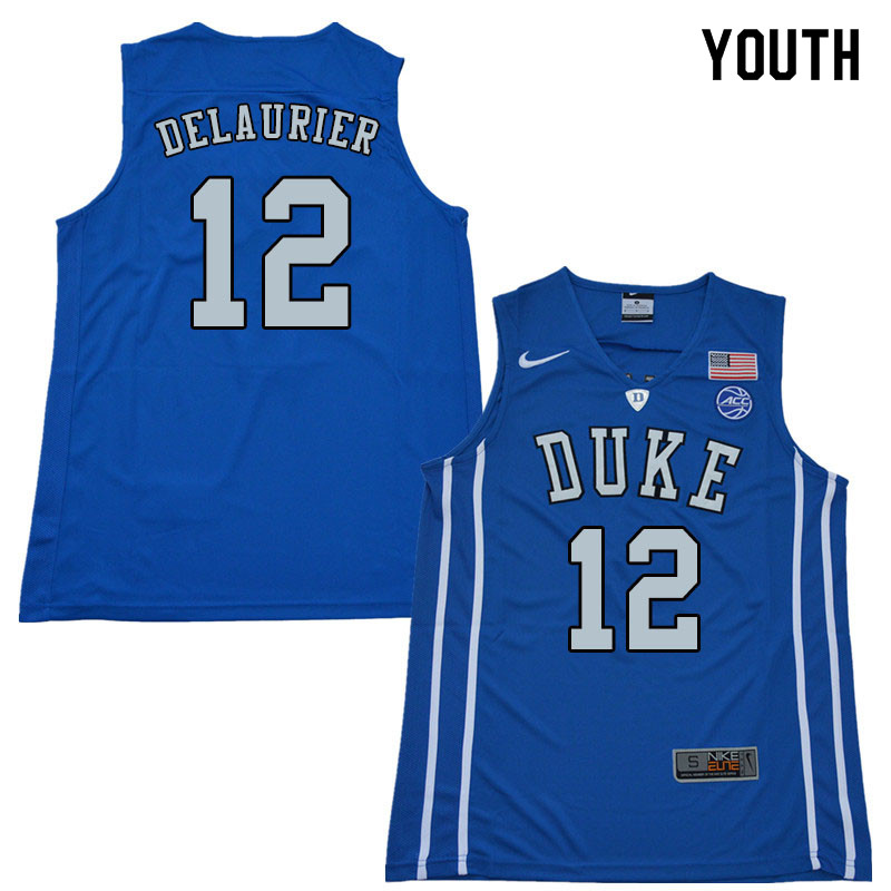 2018 Youth #12 Javin DeLaurier Duke Blue Devils College Basketball Jerseys Sale-Blue - Click Image to Close